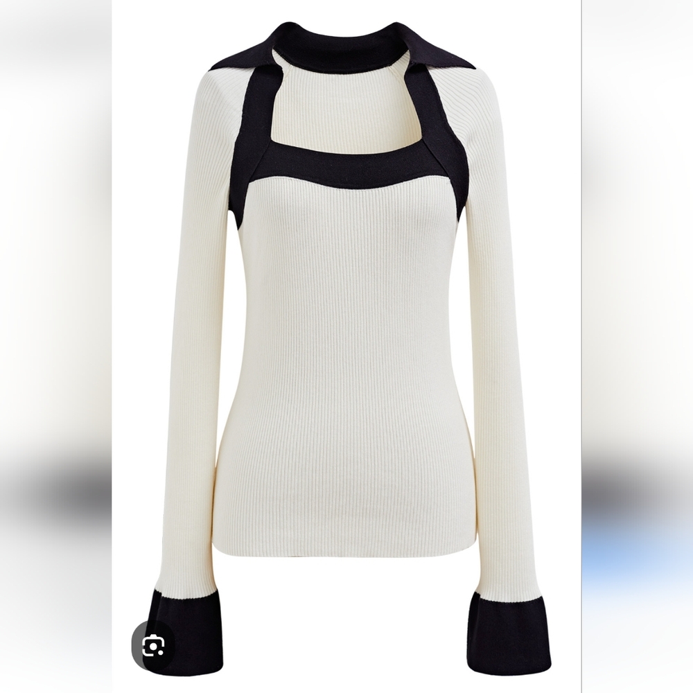 NWT Chicwish Square Neck Collared Color Block Knit Top in Cream